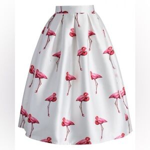 Chicwish Chic Flamingos Pleated A-line Skirt Size Medium Satiny Novelty Print